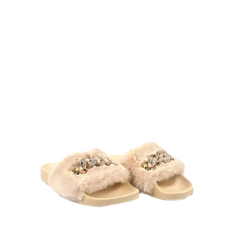 Tianna diamante link chain on fur mule