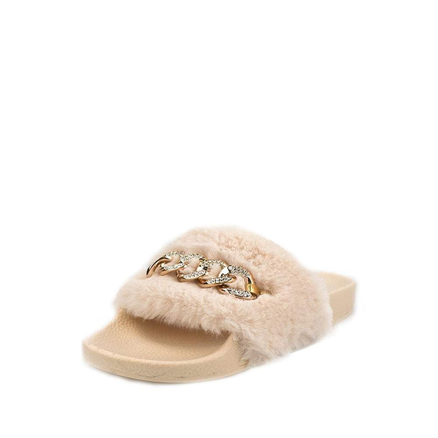 Tianna diamante link chain on fur mule