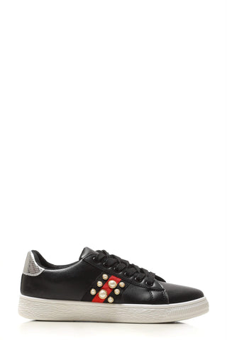 Ginnie pearl embellished three stripe trainer