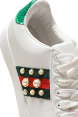 Ginnie pearl embellished three stripe trainer