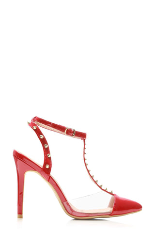 Alesha t-bar anklestrap studded heel