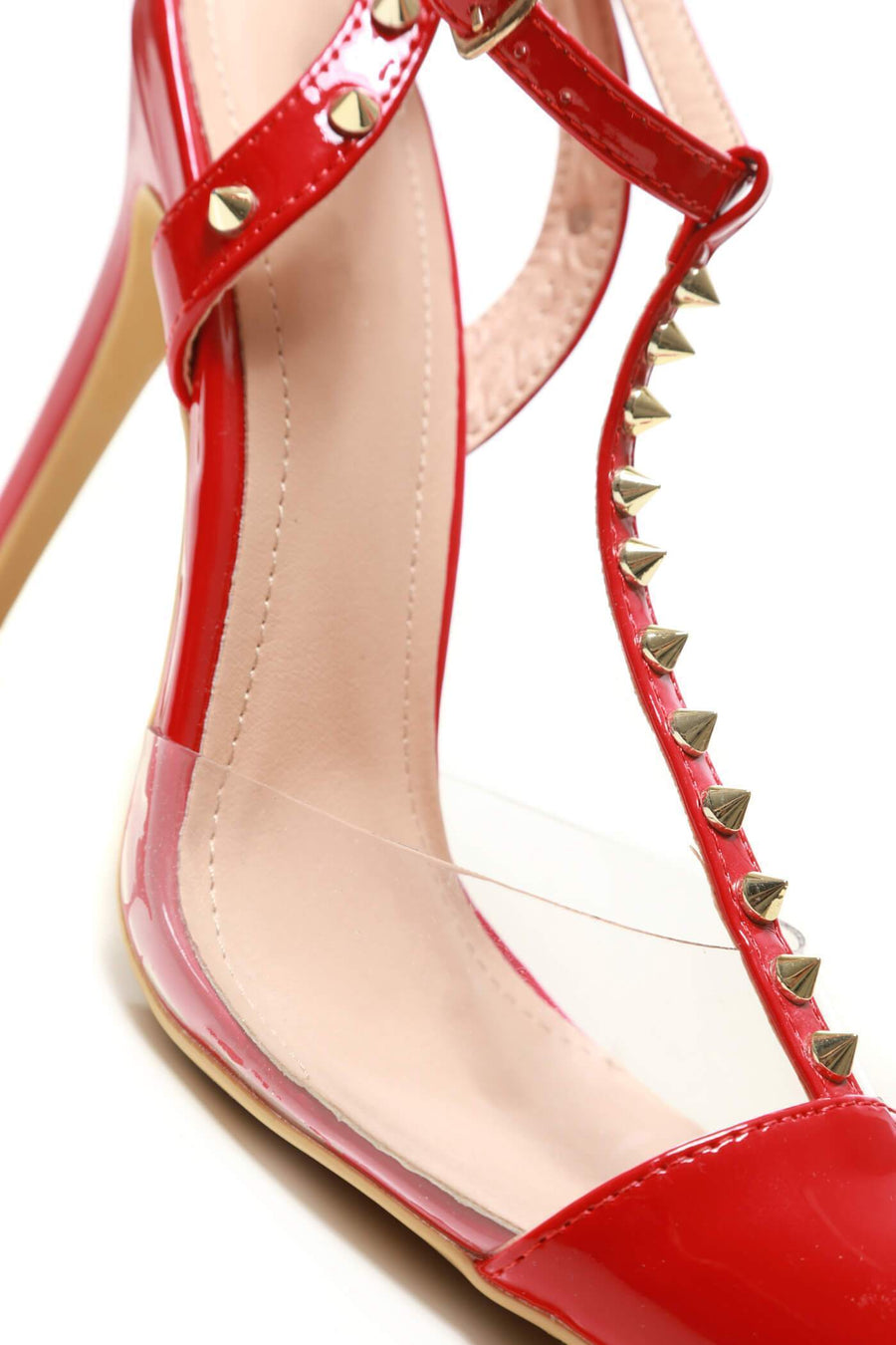 Alesha t-bar anklestrap studded heel