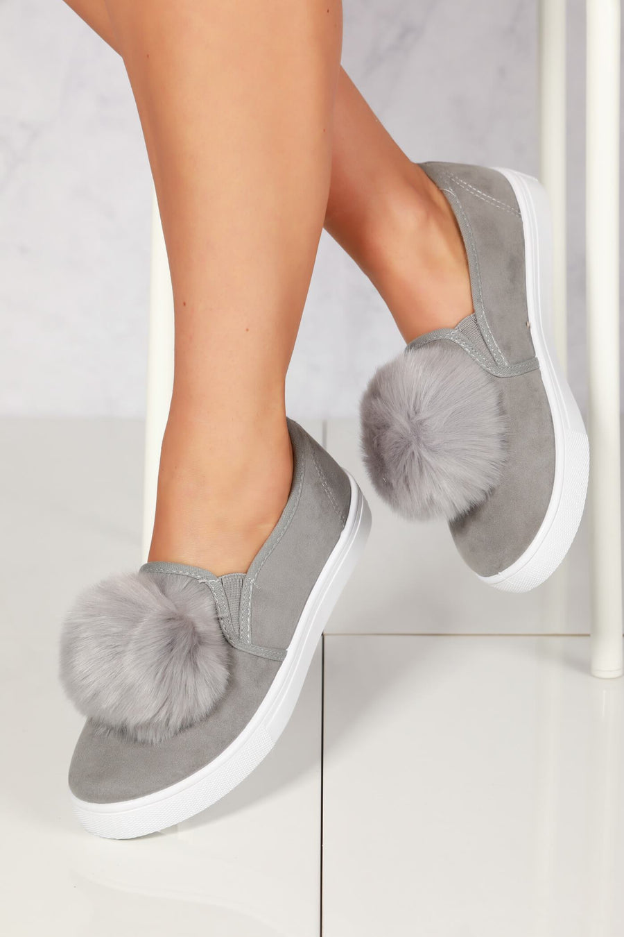 Sherrie faux fur pom pom skater pump