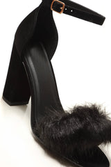 Marcia block heel fur detail sandal