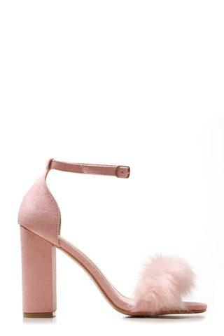 Marcia block heel fur detail sandal