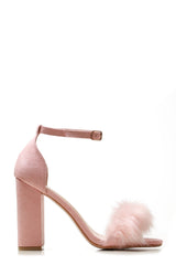 Marcia block heel fur detail sandal