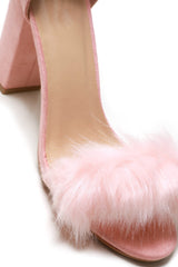 Marcia block heel fur detail sandal
