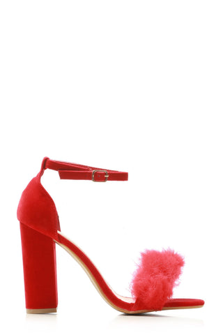 Marcia block heel fur detail sandal