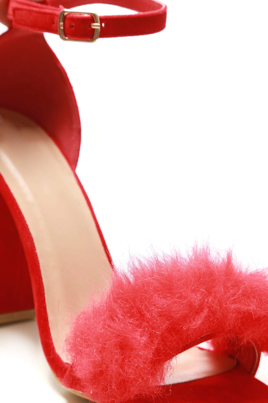 Marcia block heel fur detail sandal