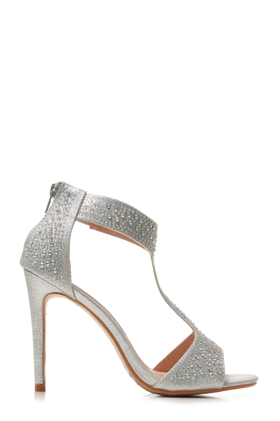 Ebony t-bar open toe stiletto sandal