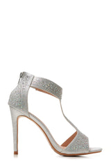 Ebony t-bar open toe stiletto sandal