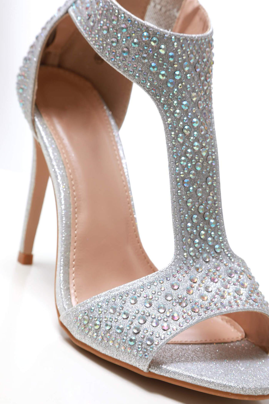 Ebony t-bar open toe stiletto sandal