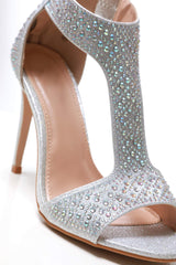 Ebony t-bar open toe stiletto sandal
