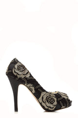 Rosemary high heel peep toe embroidered satin shoe