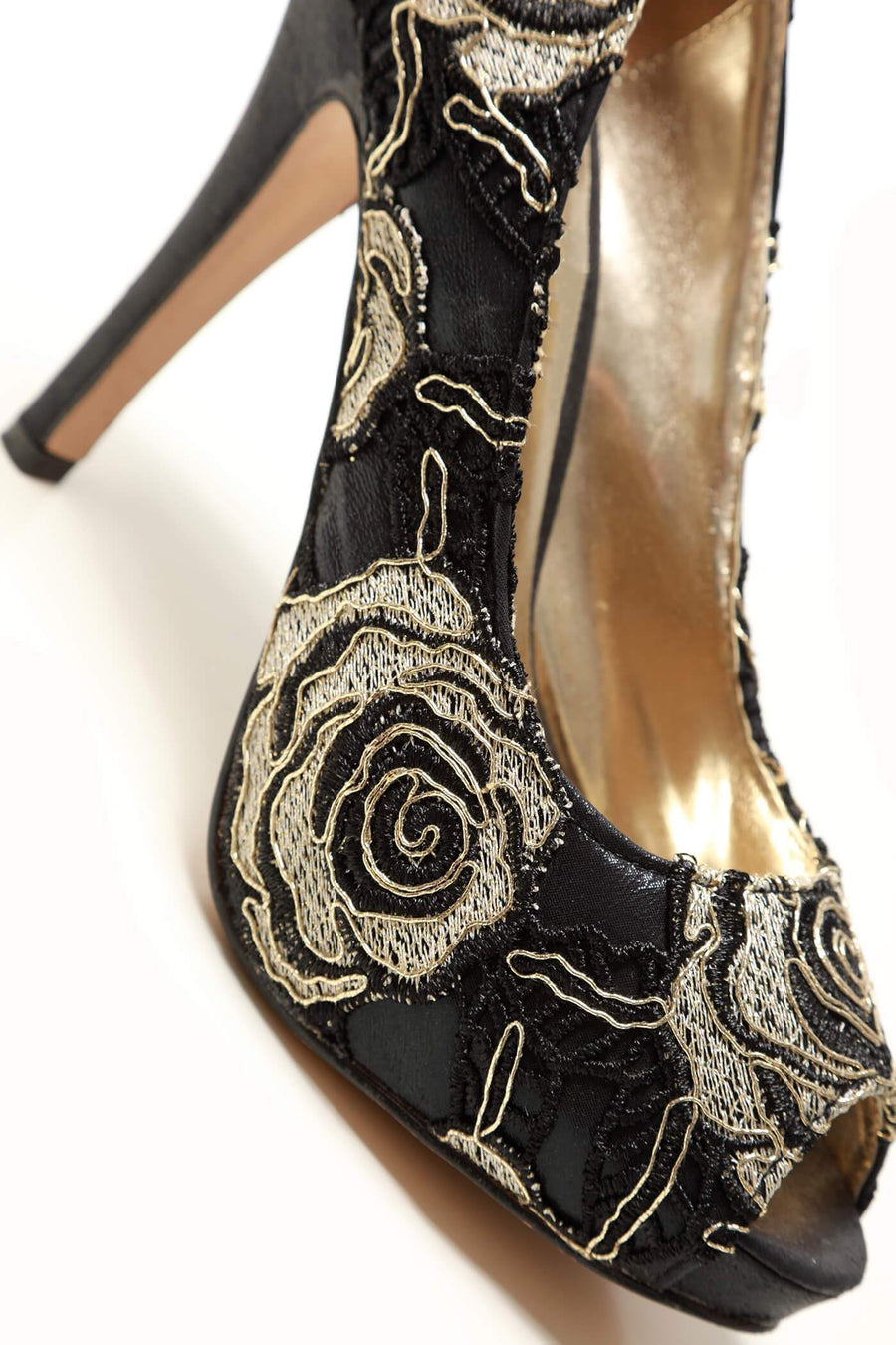 Rosemary high heel peep toe embroidered satin shoe