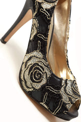 Rosemary high heel peep toe embroidered satin shoe