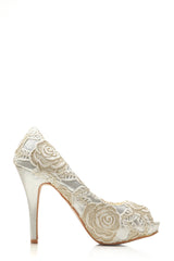 Rosemary high heel peep toe embroidered satin shoe