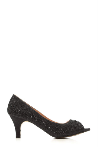 Violetta kitten heel diamante peep toe court shoe