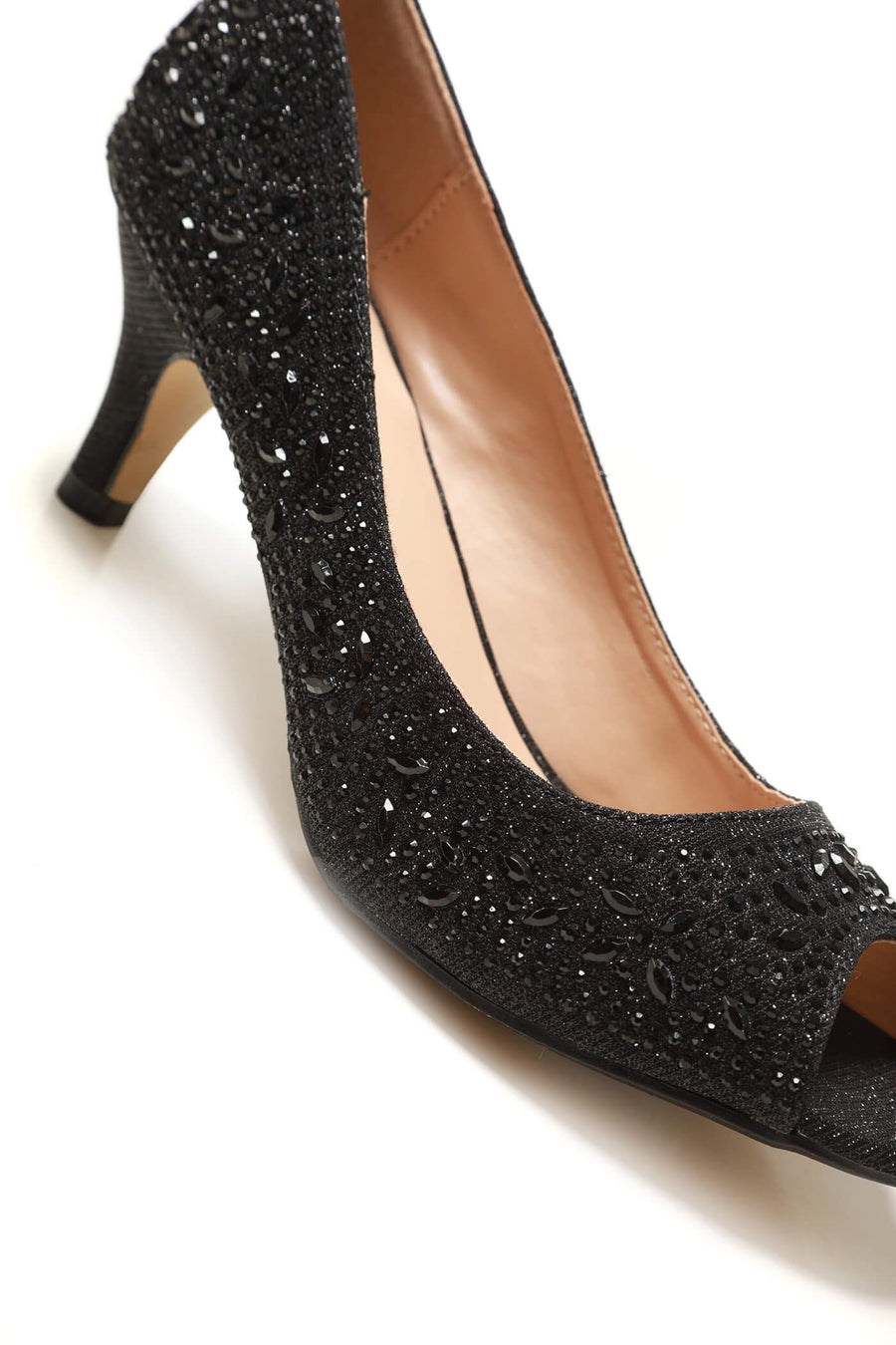 Violetta kitten heel diamante peep toe court shoe