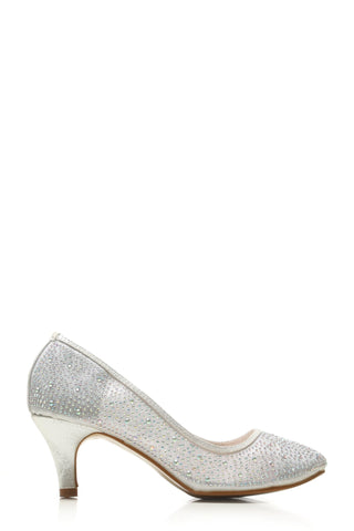 Philippa medium diamante mesh round toe heel